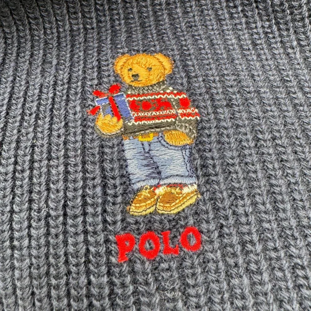 Polo Ralph Lauren Holiday Polo Bear Holding Gift knit wool blend Scarf New With
